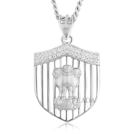Feada Silver State Emblem of India Moissanite Diamond Pendant