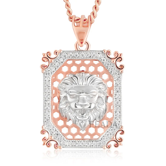 Feada Silver Two Tone Lion Moissanite Diamond Pendant