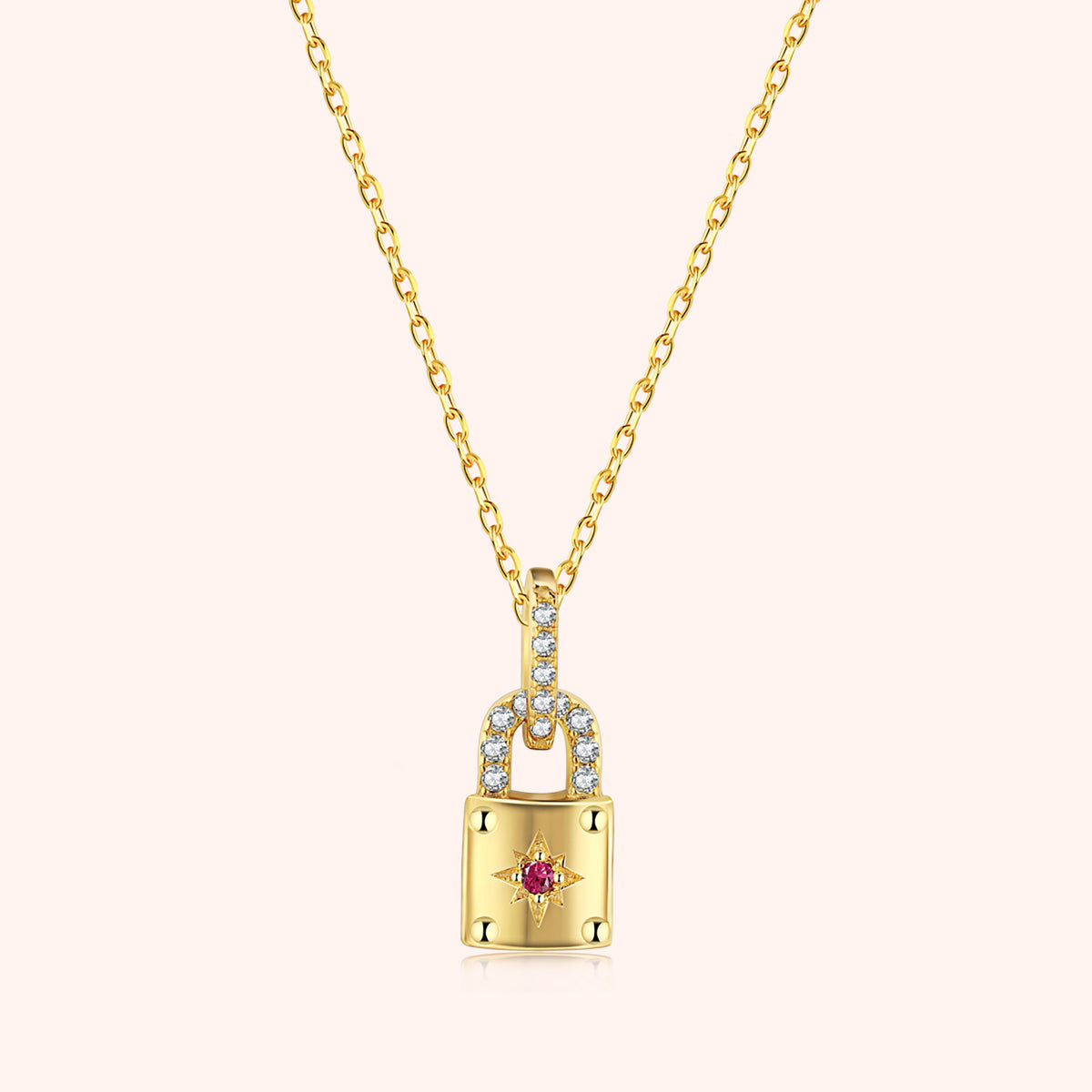 Yellow Gold Lock Of Hearts Pendant With Link Chain
