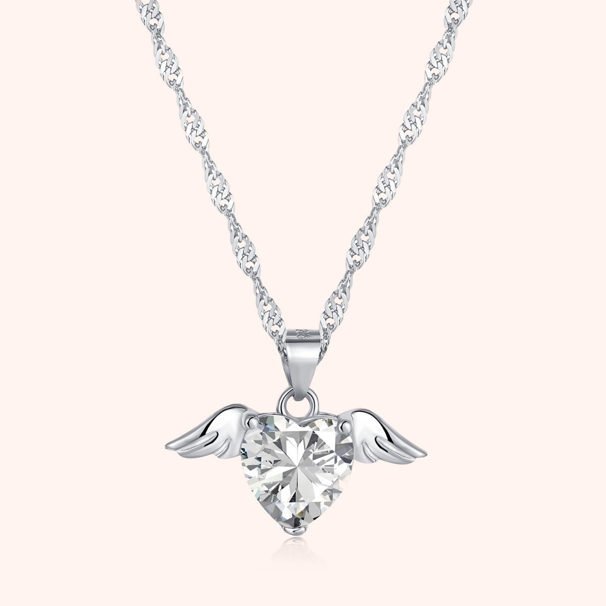 Silver Moonrise Heart Angel Necklace