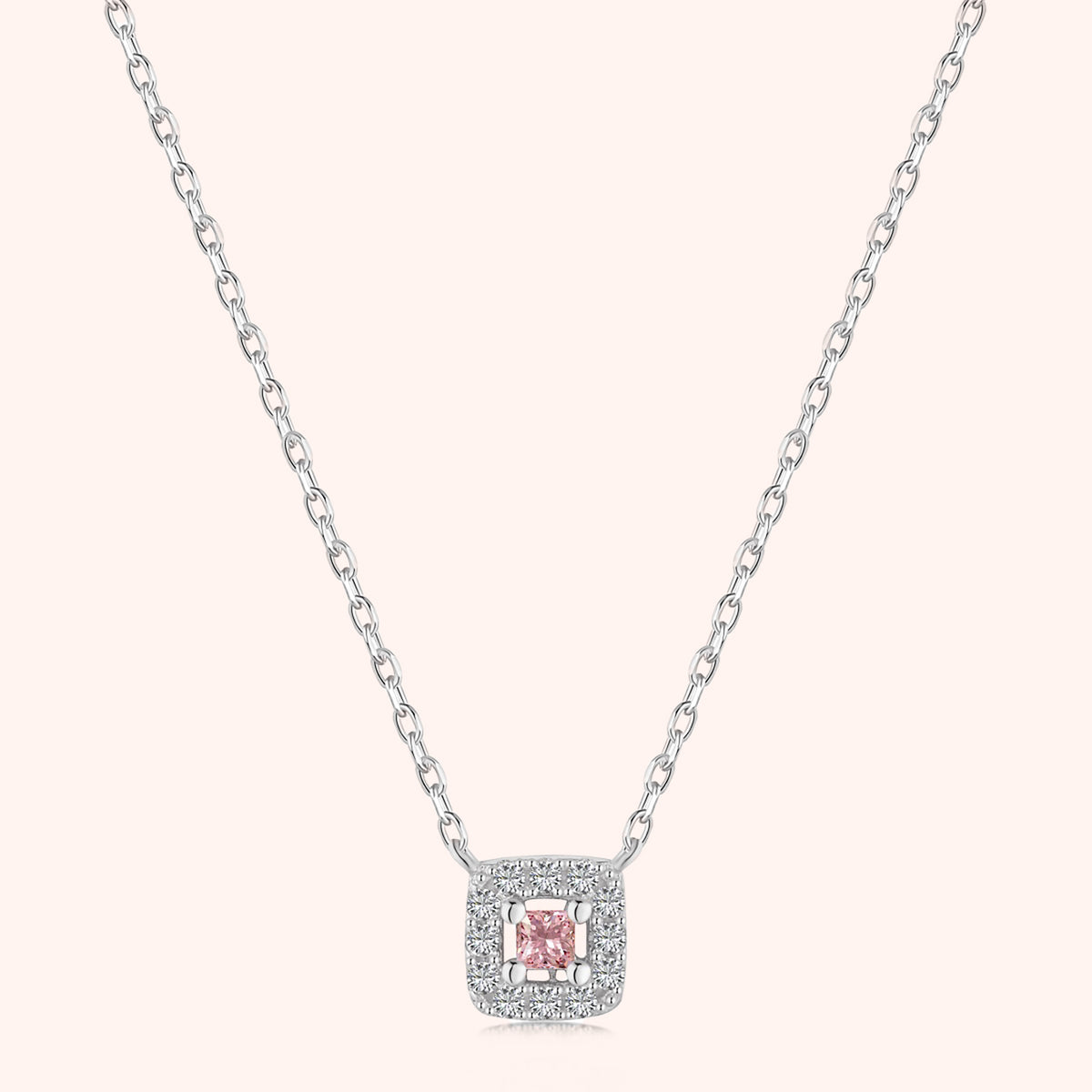 Silver Victoria Pink Solitaire Necklace