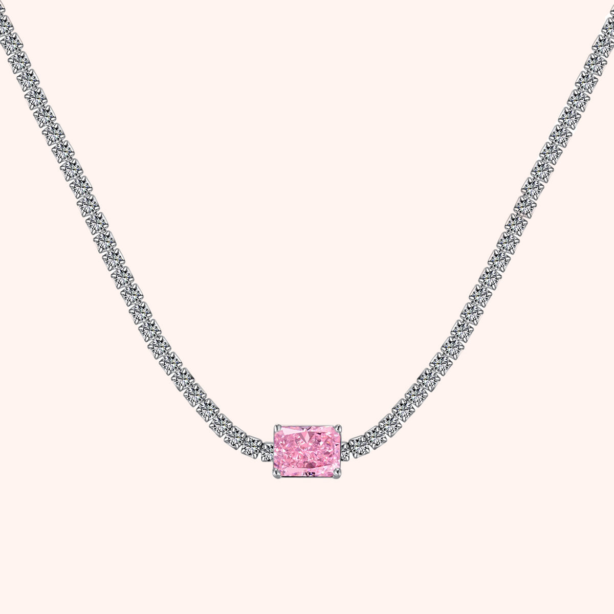 Silver Victoria Pink Emerald Zircon Necklace
