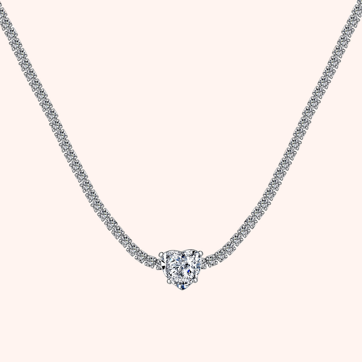 Silver Moonrise Heart Zircon Necklace