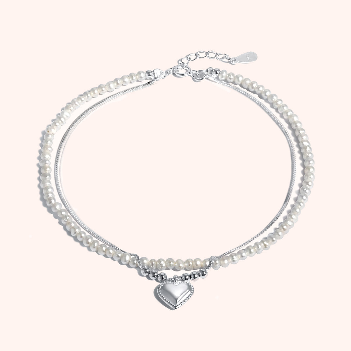 Silver Mother Of Pearl Heart Anklet