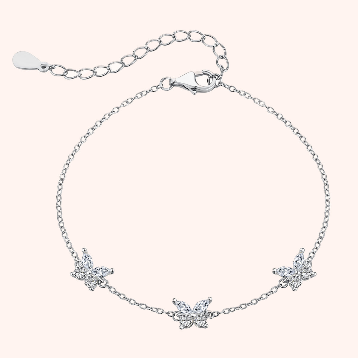 Silver Three Butterfly Minimal Bracelet