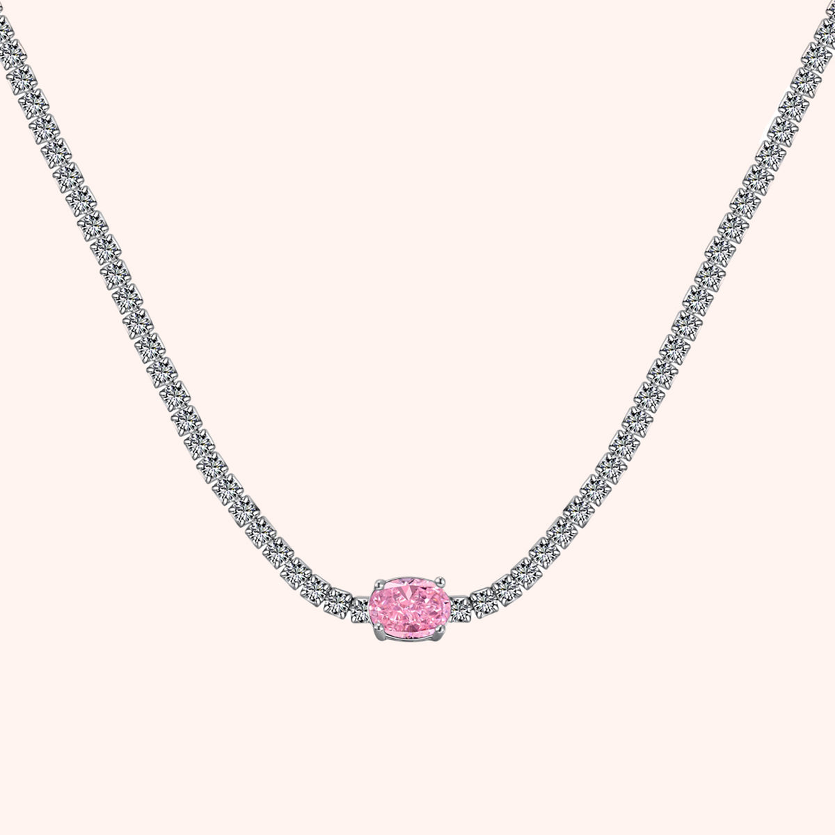 Silver Victoria Pink Oval Zircon Necklace