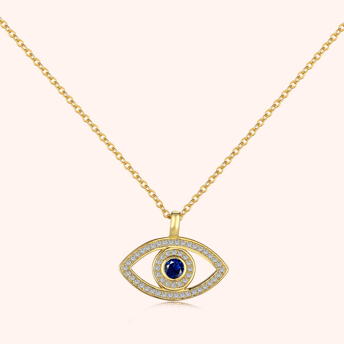 Yellow Gold Evil Eye Pendant With Link Chain