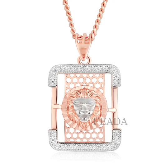Feada Silver Two Tone Lion Moissanite Diamond Pendant