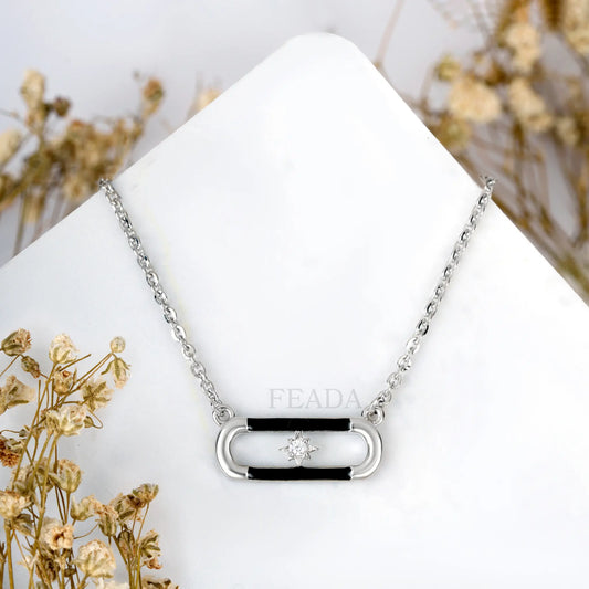 Black Enamel Silver Zircon Chain & Pendant