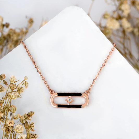 Black Enamel Rose Gold Zircon Chain & Pendant
