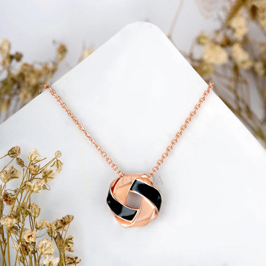Black Enamel Rose Gold Zircon Chain & Pendant