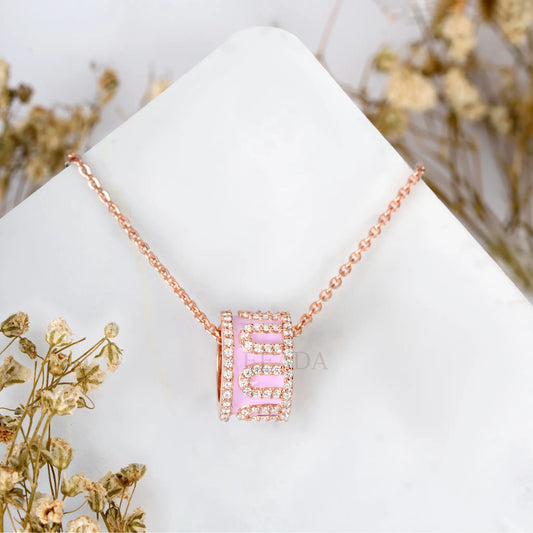 Pink Enamel Rose Gold Zircon Chain & Pendant