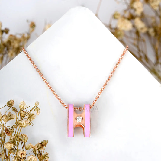 Pink Enamel Rose Gold Zircon Chain & Pendant