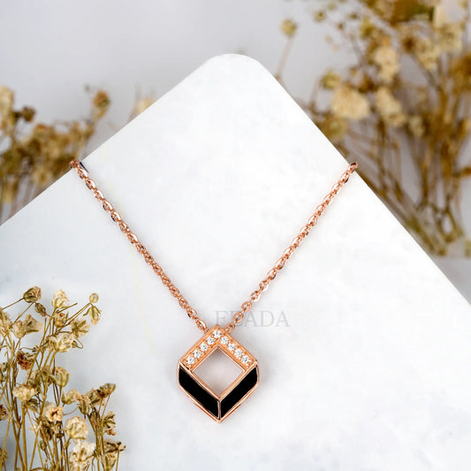 Black Enamel Rose Gold Zircon Chain & Pendant