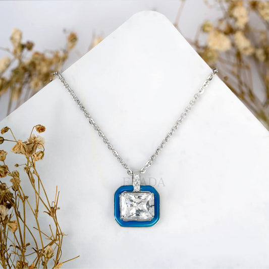 Dark Blue Enamel Silver Zircon Chain & Pendant
