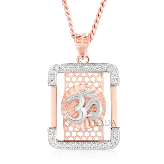 Feada Silver Two Tone Om Moissanite Diamond Pendant