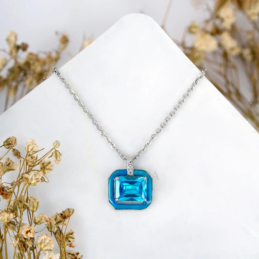 Mystic Blue Enamel Silver Zircon Chain & Pendant