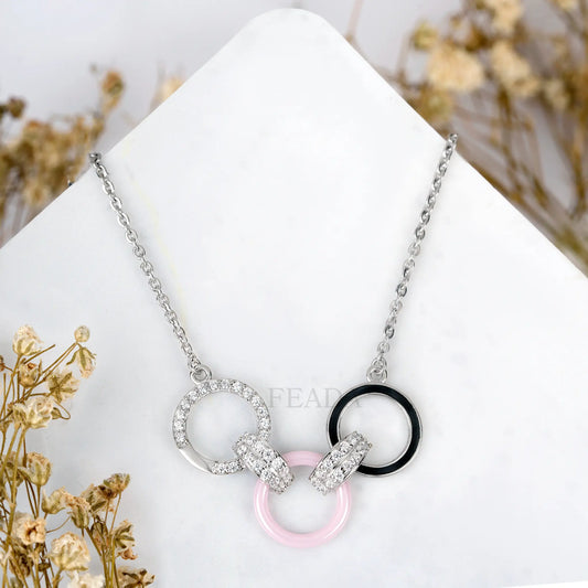 Trio Enamel Silver Zircon Chain & Pendant