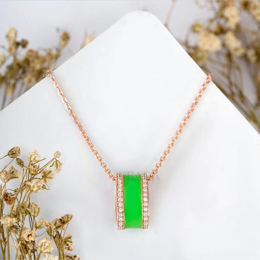 Green Enamel Rose Gold Zircon Chain & Pendant