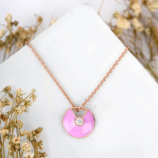 Pink Enamel Rose Gold Zircon Chain & Pendant