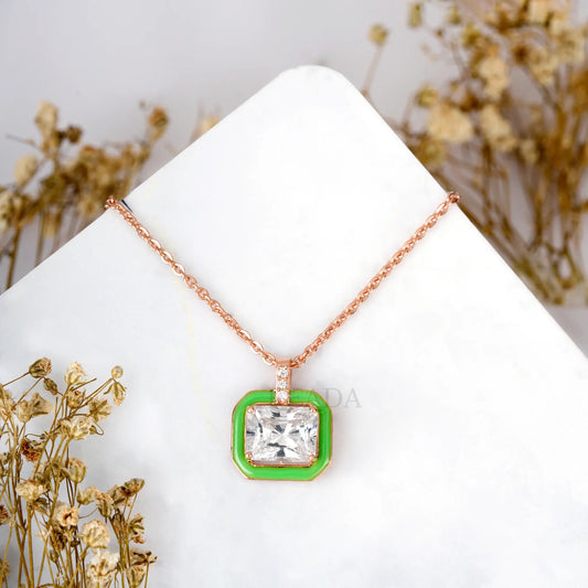 Green Enamel Emerald Zircon Chain & Pendant