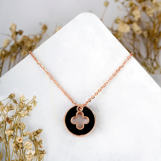 Black Enamel Rose Gold Zircon Chain & Pendant