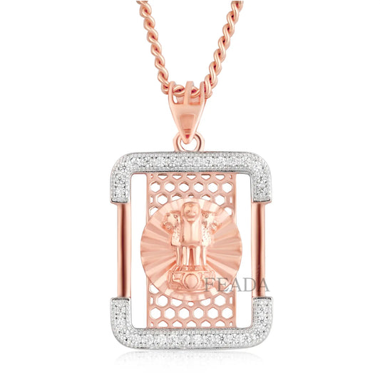 Feada Rose Gold State Emblem Of India Moissanite Diamond Pendant