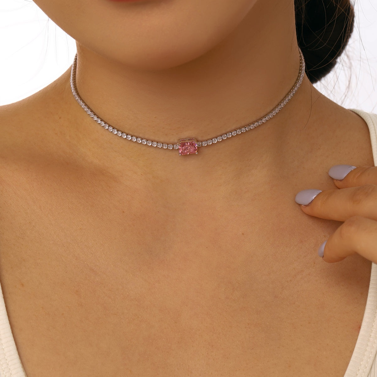 Silver Victoria Pink Emerald Zircon Necklace