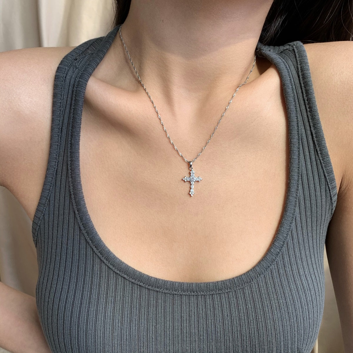Silver Latest Cross Design Pendant With Link Chain