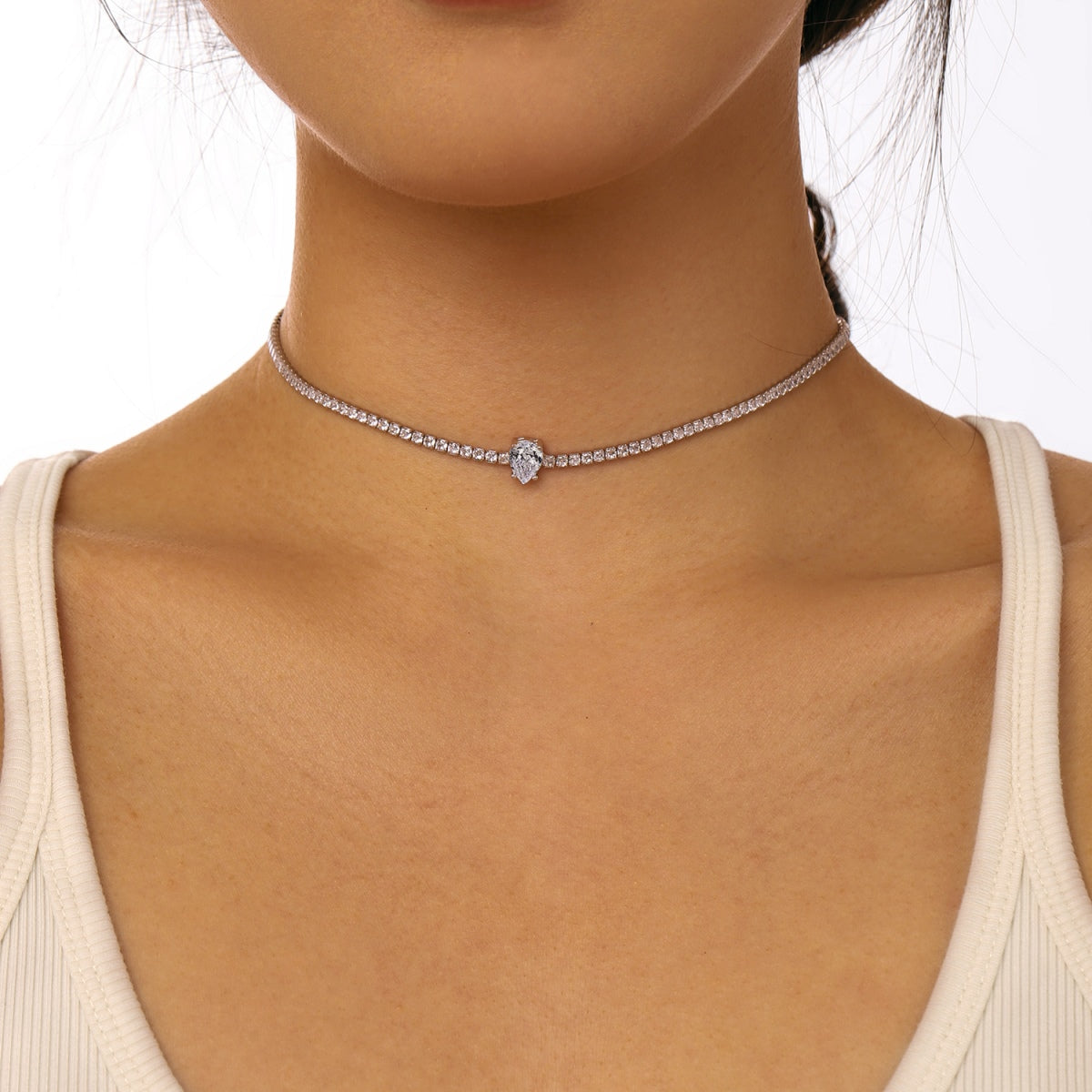 Silver Moonrise Pear Zircon Necklace