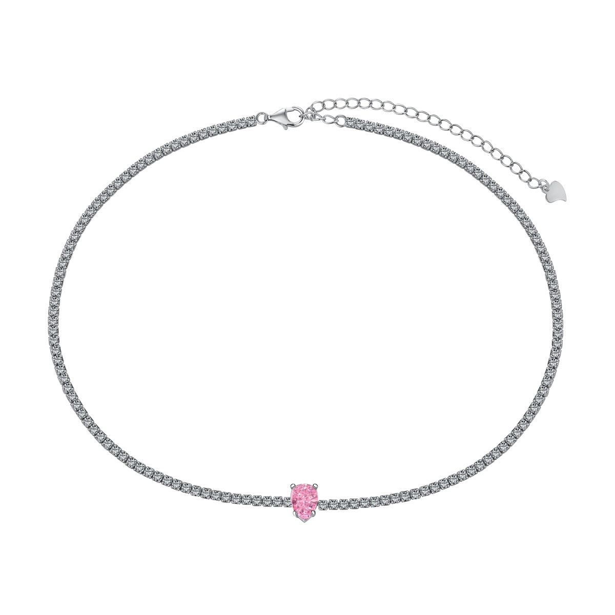 Silver Victoria Pink Pear Zircon Necklace