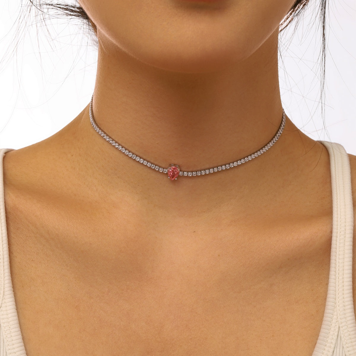 Silver Victoria Pink Pear Zircon Necklace