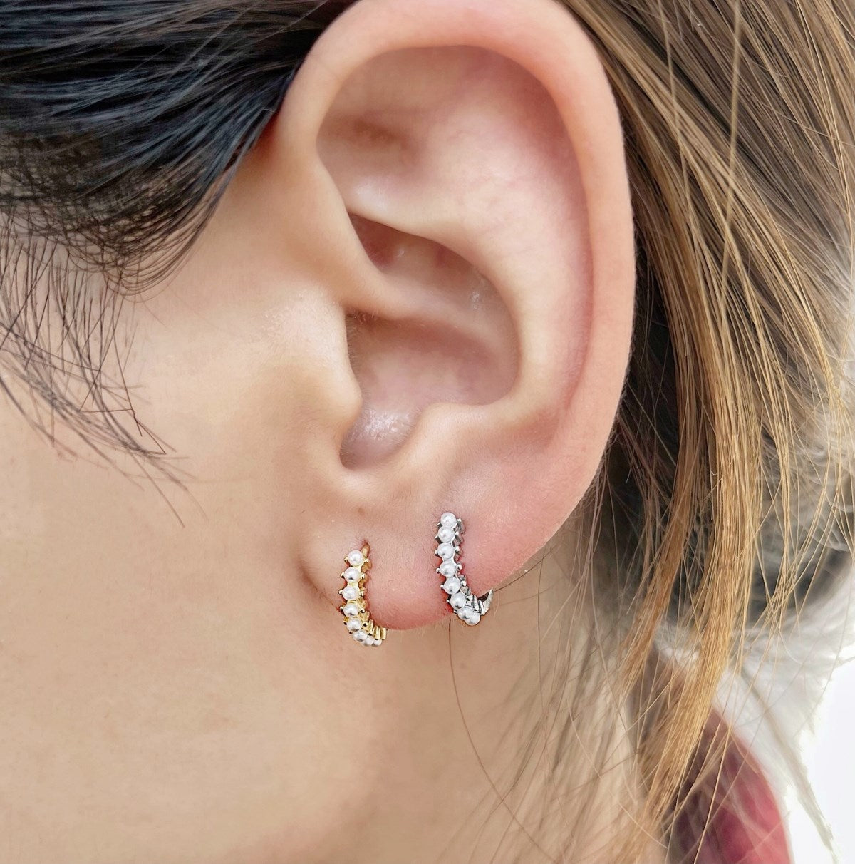 Silver Small Pearls Studs