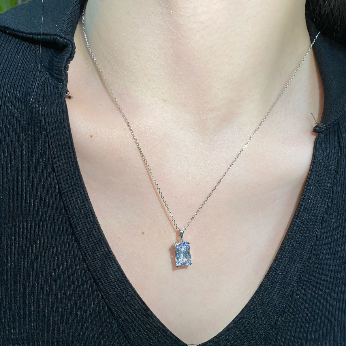 Silver Moonrise Zircon Pendant With Link Chain