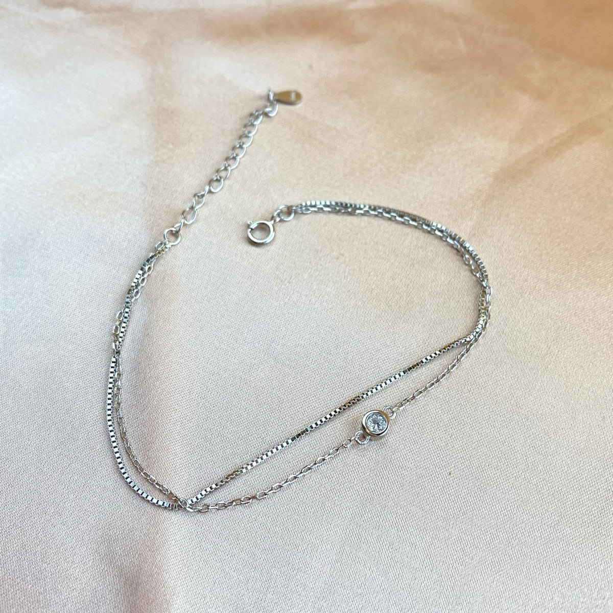 Silver Solitaire Two Layer Bracelet