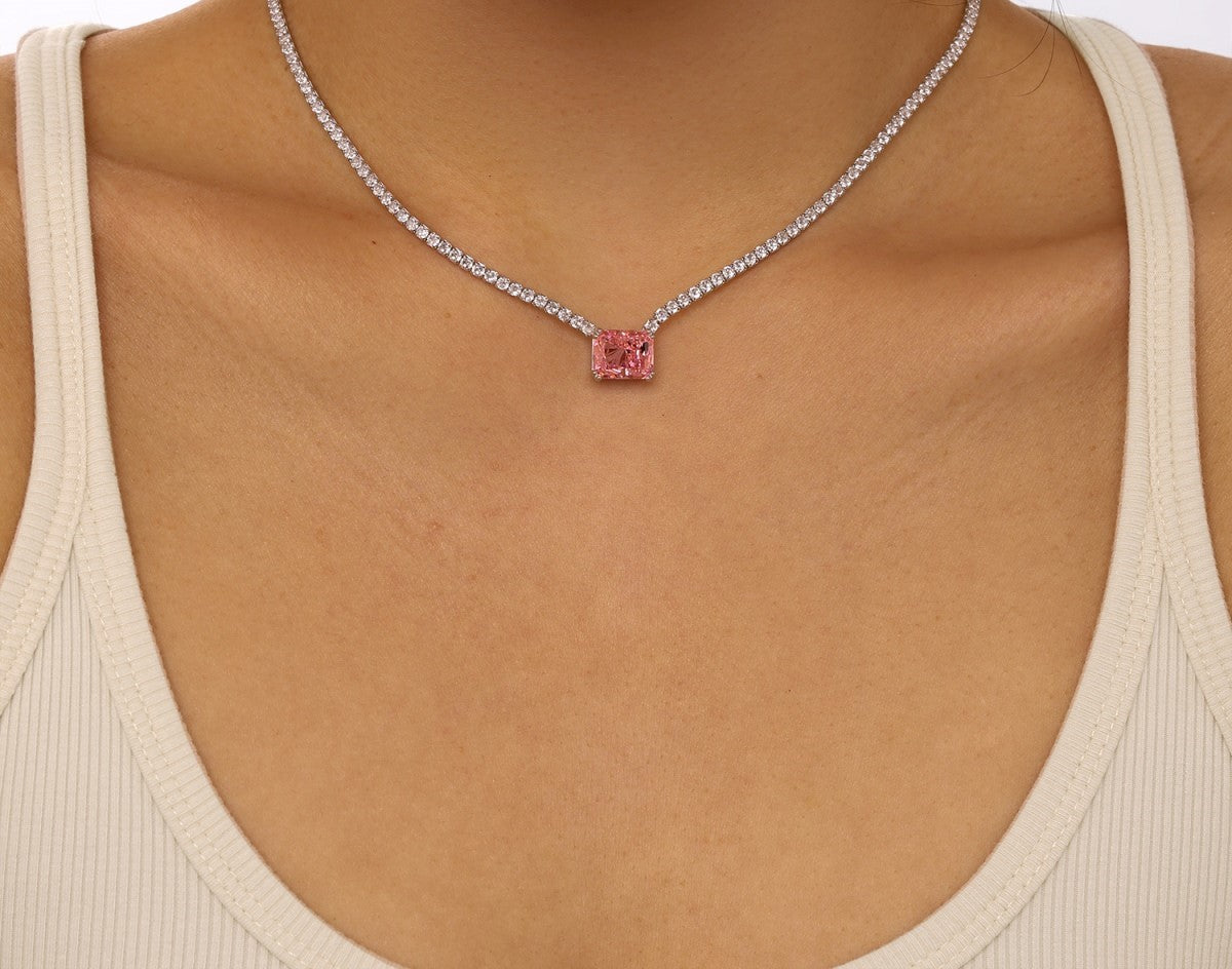 Silver Victoria Pink Zircon Necklace