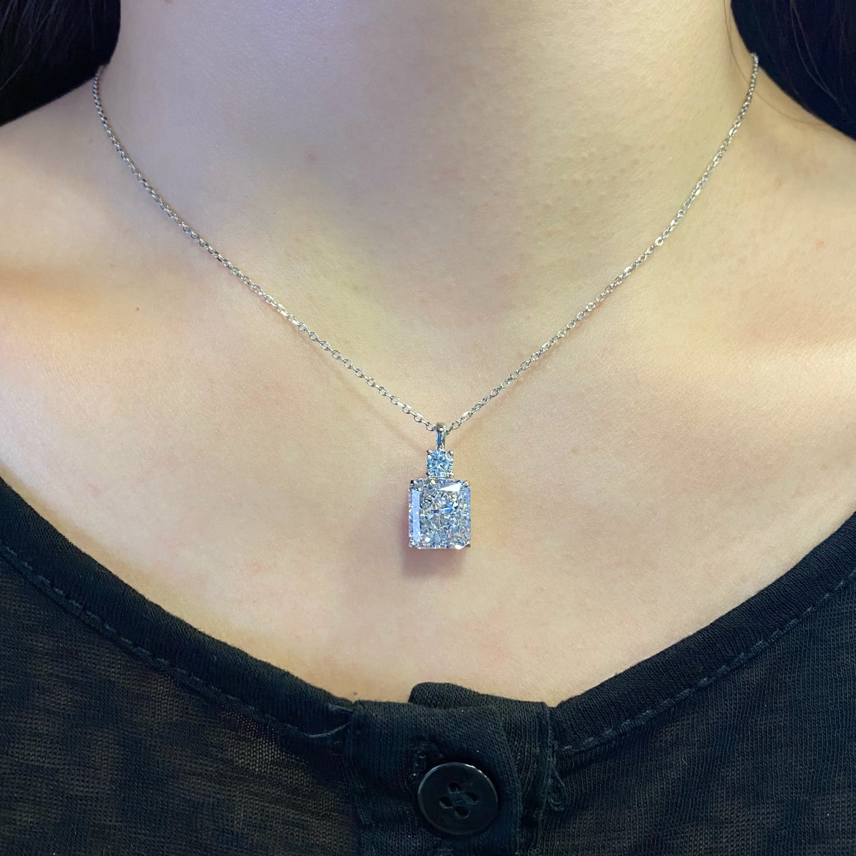Silver Moonrise Solitaire Pendant with Link Chain