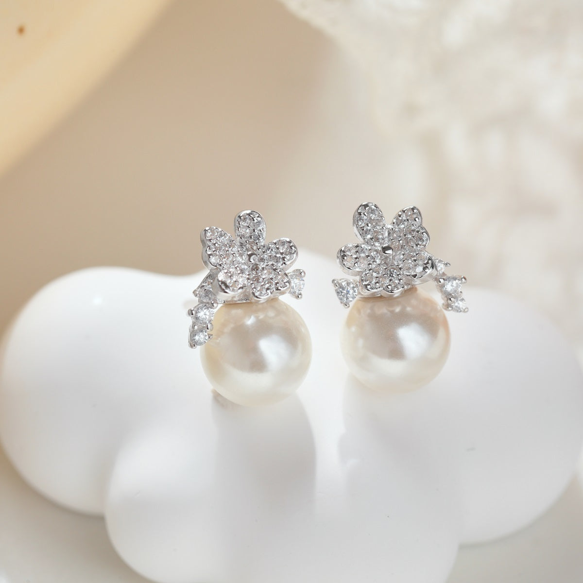 Silver Pearl Zircon Earrings