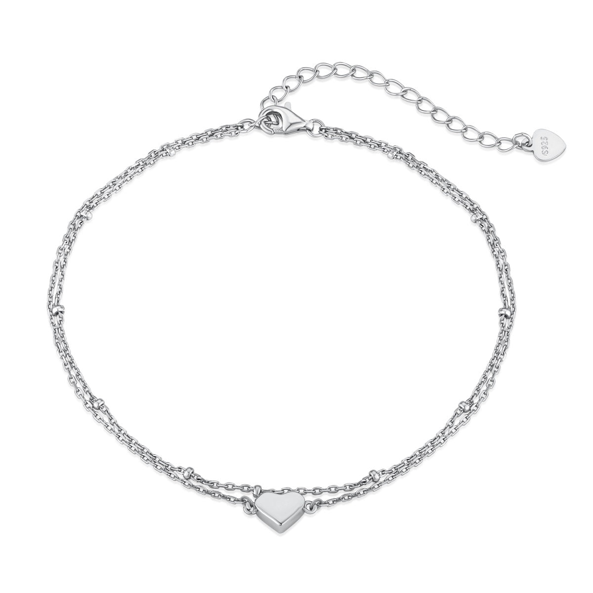 Silver Two Layer Heart Anklet