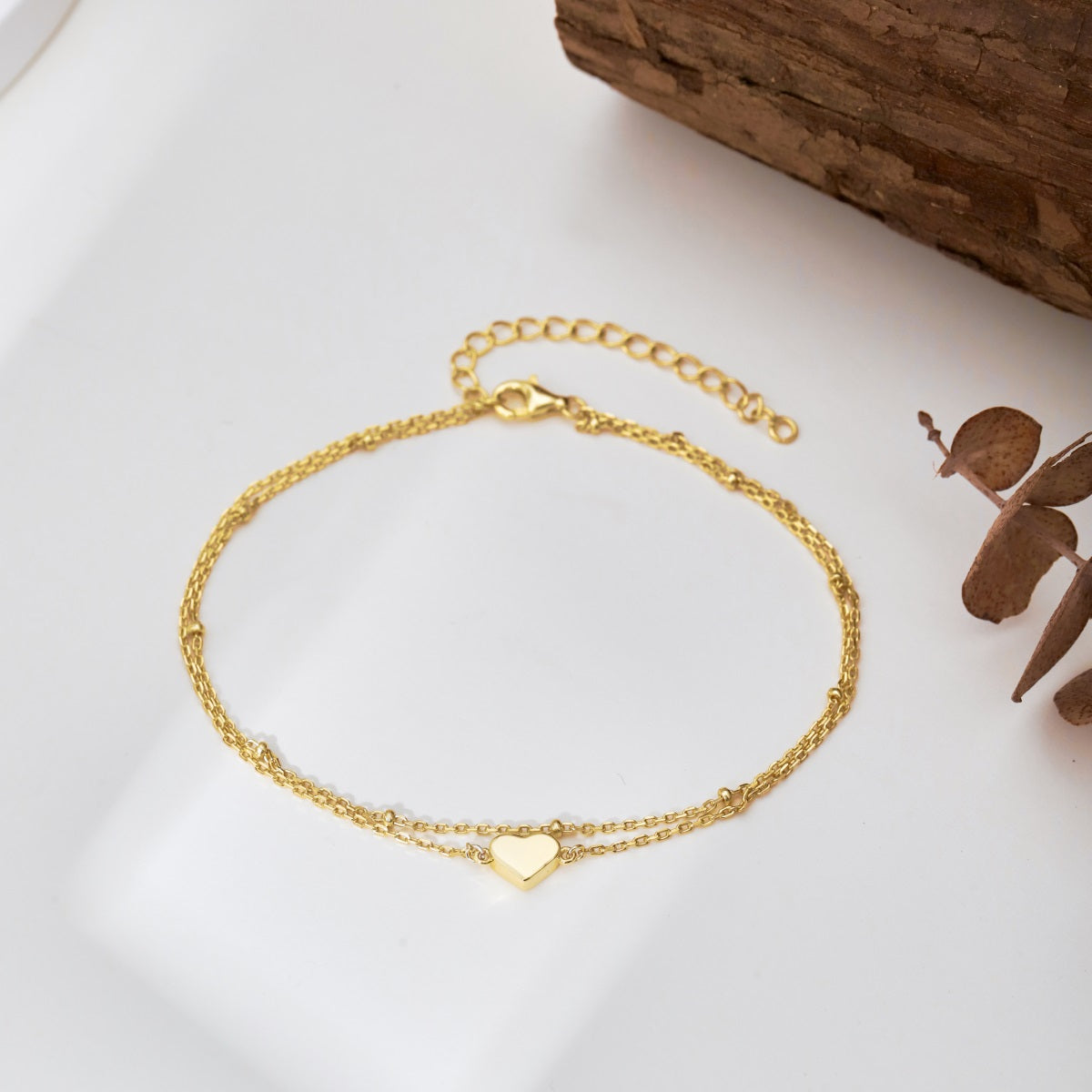 Yellow Gold Two Layer Heart Anklet