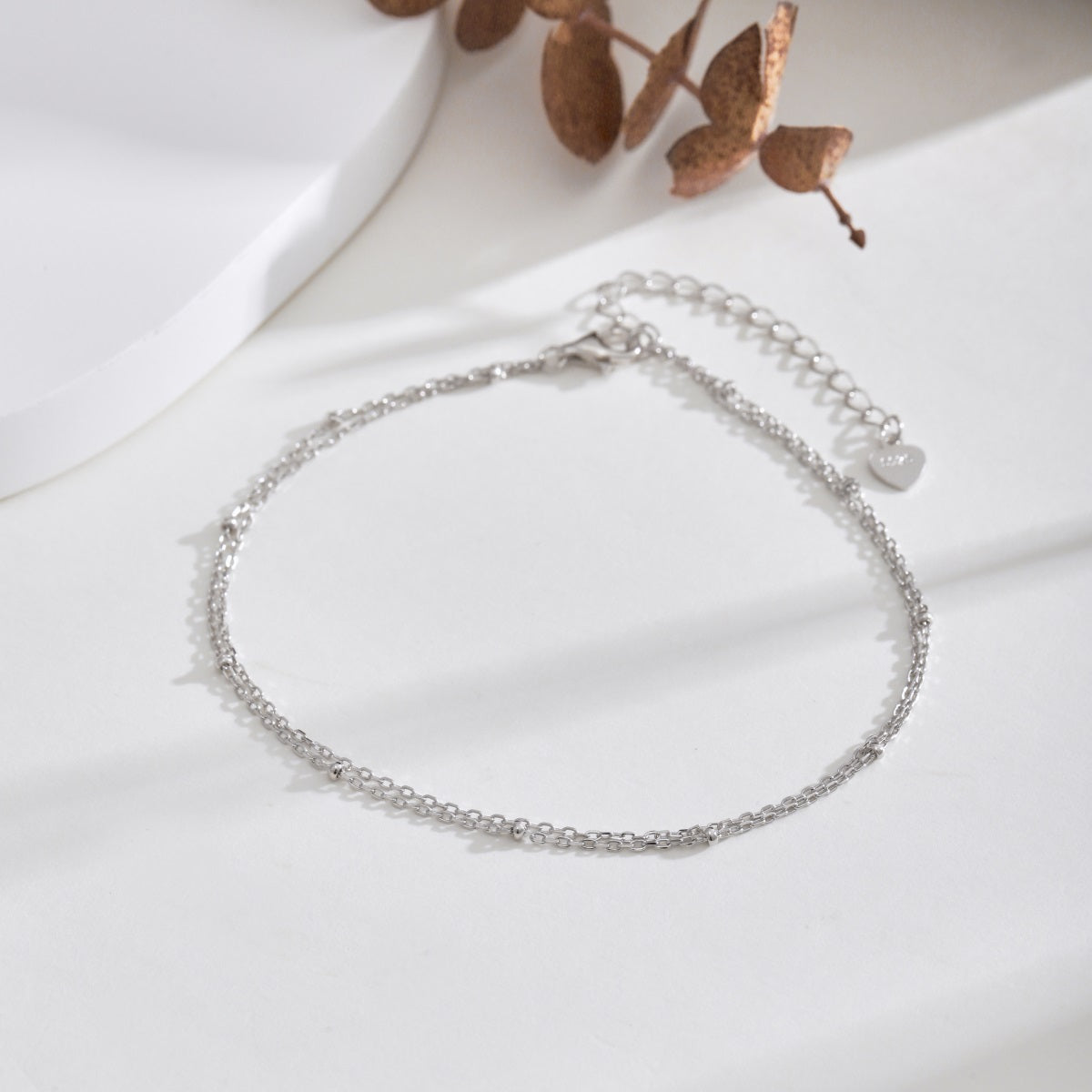 Silver Two Layer Chain Anklet