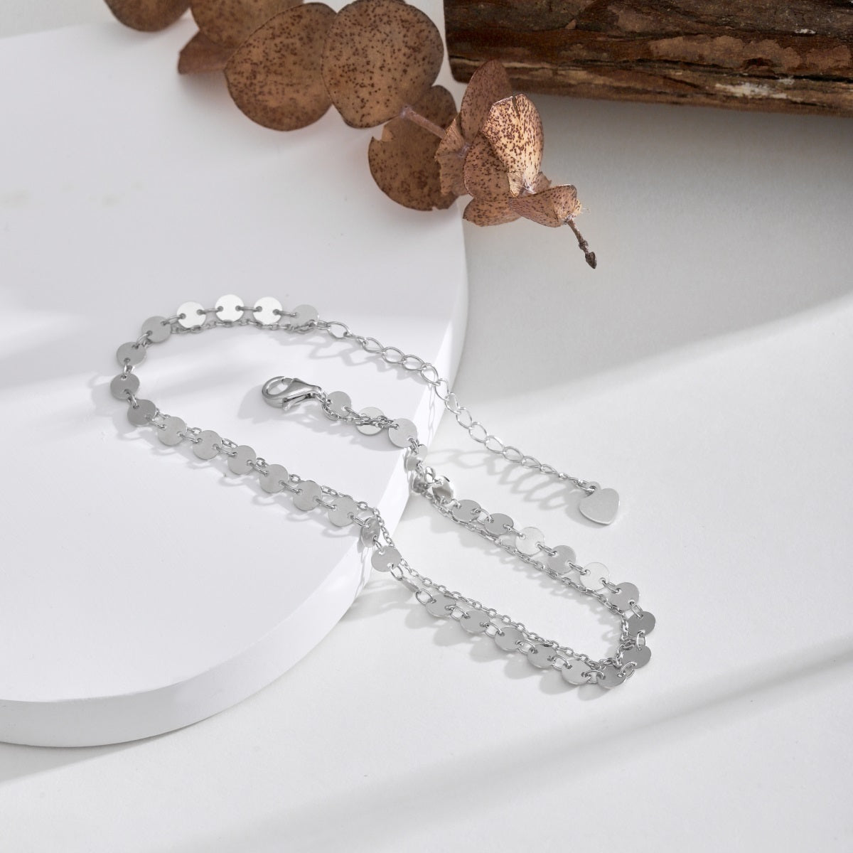 Silver Two-Layer Fancy Anklet