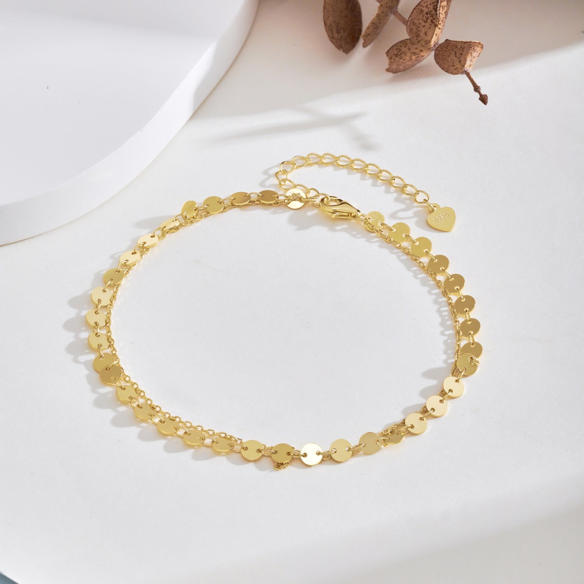 Yellow Gold Two-Layer Fancy Anklet