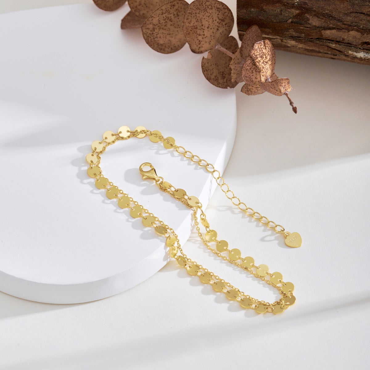 Yellow Gold Two-Layer Fancy Anklet