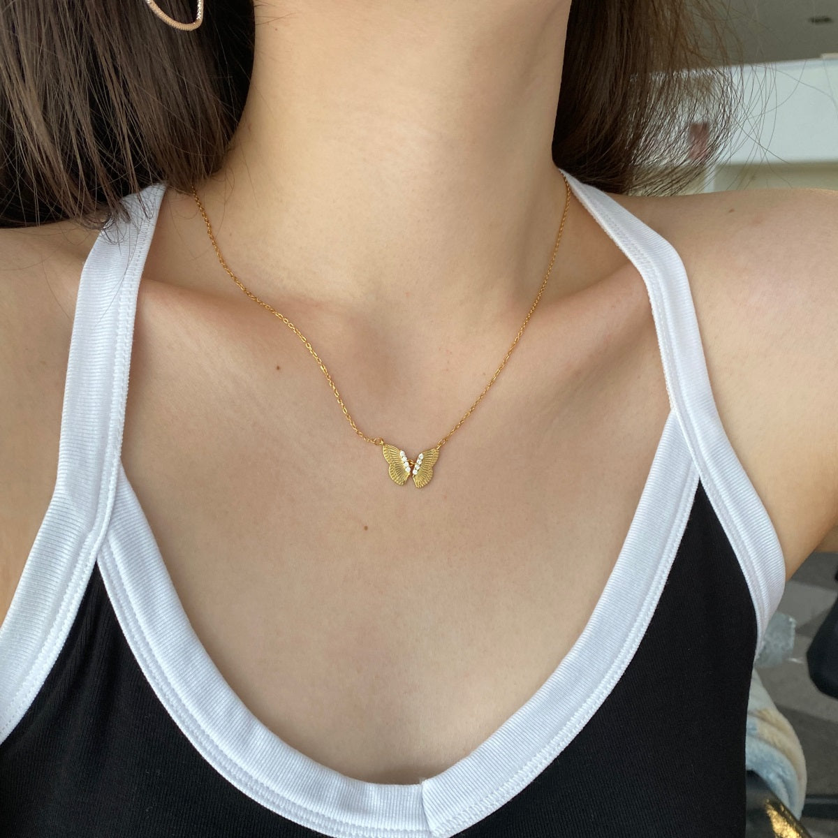Yellow Gold Flying Butterfly Necklace