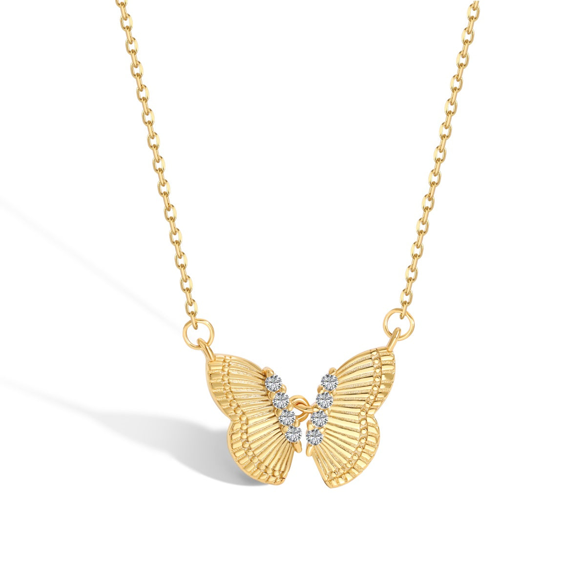 Yellow Gold Flying Butterfly Necklace