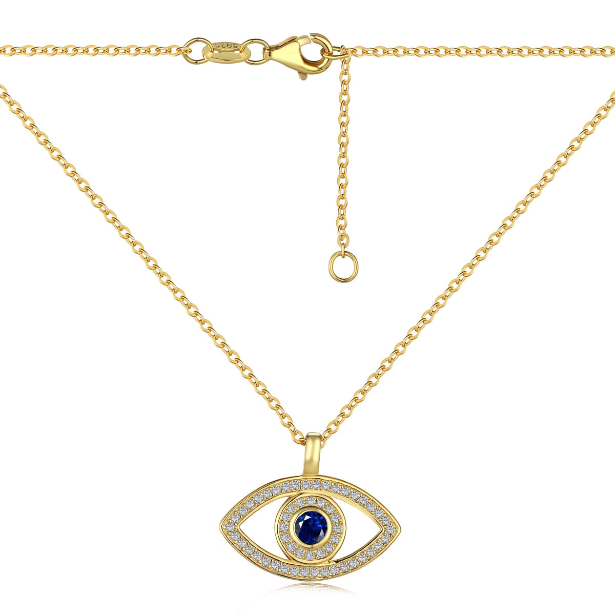 Yellow Gold Evil Eye Pendant With Link Chain