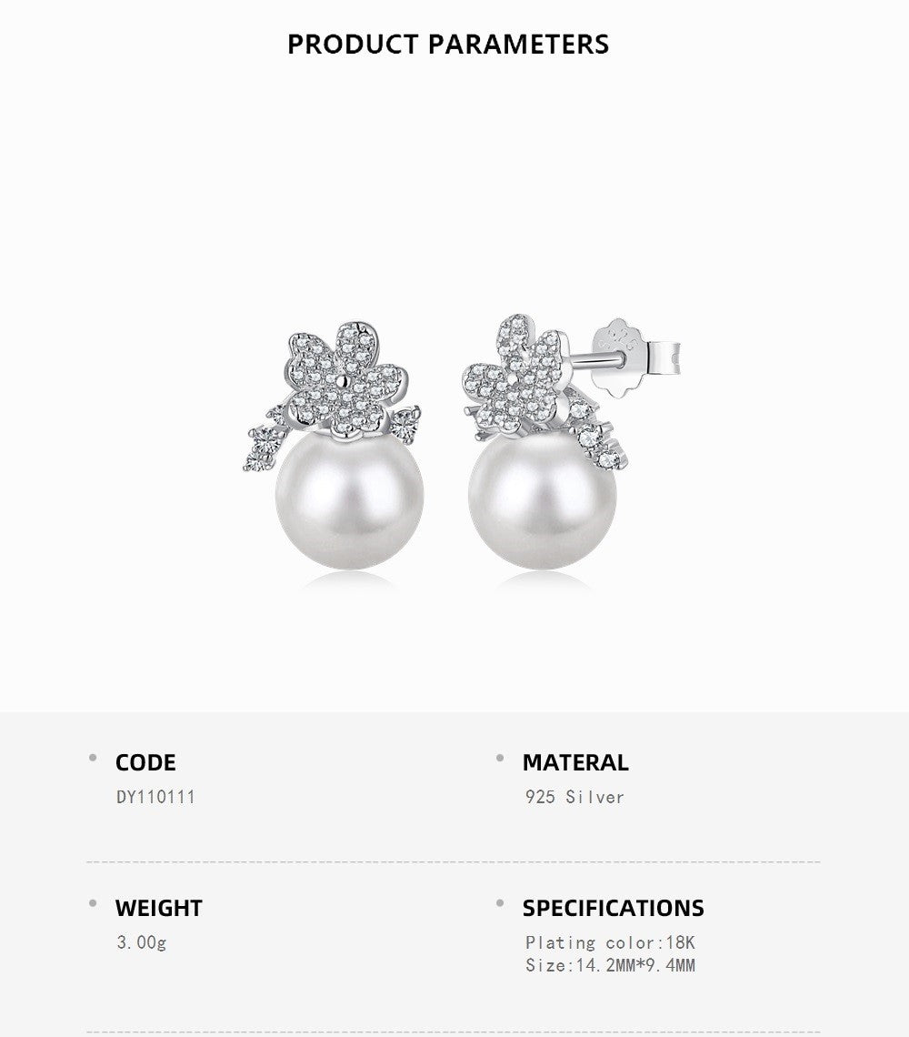 Silver Pearl Zircon Earrings