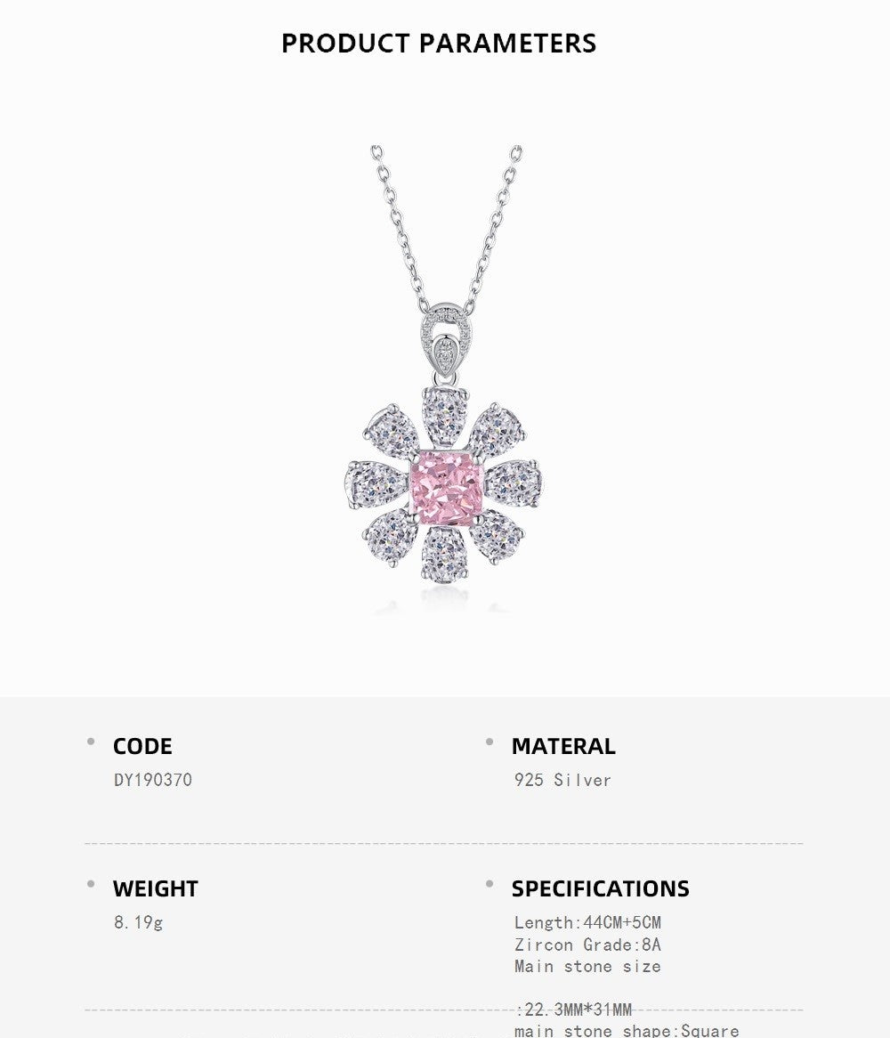Silver Victoria Pink Flower Pendant With Chain