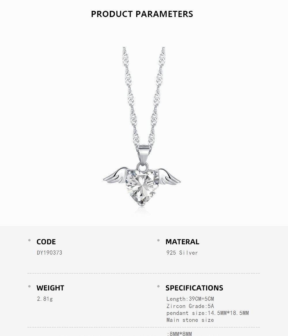 Silver Moonrise Heart Angel Necklace